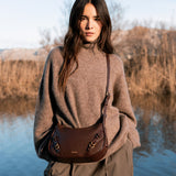 Brown recycled material shoulder bag