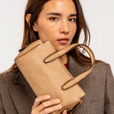 Camel handbag made from recycled materials