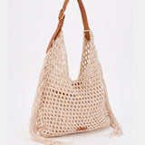 Beige macramé shoulder bag
