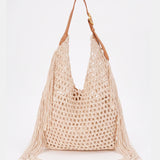 Beige macramé shoulder bag