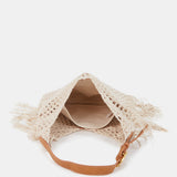 Beige macramé shoulder bag