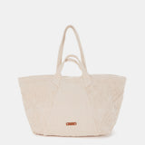 Beige bestickte Strandtasche aus Baumwolle