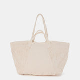 Beige bestickte Strandtasche aus Baumwolle