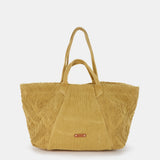 Bernsteinfarbene, bestickte Strandtasche aus Baumwolle