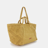 Bernsteinfarbene, bestickte Strandtasche aus Baumwolle