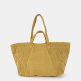 Bernsteinfarbene, bestickte Strandtasche aus Baumwolle