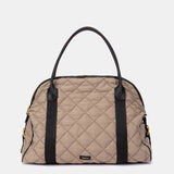 Taupe quilted handbag.