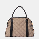 Taupe quilted handbag.