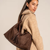 Brown tassel shoulder bag.