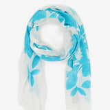 Viscose scarf with natural print in turquoise tones