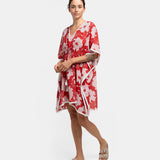 Caftán de algodón con estampado floral en blanco y rojo