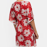 Caftán de algodón con estampado floral en blanco y rojo