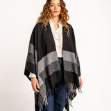 Black striped print poncho