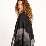 Black striped print poncho