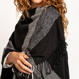 Black striped print poncho