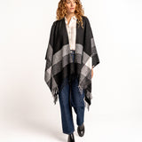 Black striped print poncho
