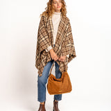 Taupe plaid poncho