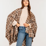 Taupe plaid poncho
