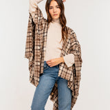 Taupe plaid poncho