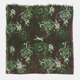 Green floral print wool scarf