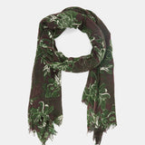 Green floral print wool scarf