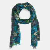 Green print wool scarf