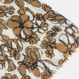 Camel floral print wool scarf