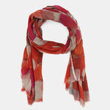 Wool scarf with orange abstract print