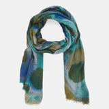 Wool scarf with green abstract print