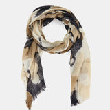 Camel abstract print wool scarf