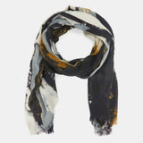 Wool scarf with black abstract print