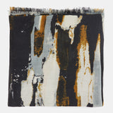 Wool scarf with black abstract print