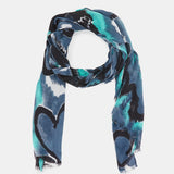 Wool scarf with green abstract print