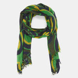 Green geometric print wool scarf