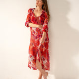 Viskose-Tunika mit fuchsiafarbenem Blumendruck