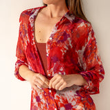 Viskose-Tunika mit fuchsiafarbenem Blumendruck