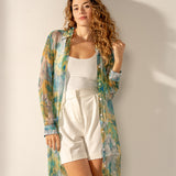 Green floral print viscose tunic