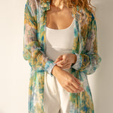 Green floral print viscose tunic