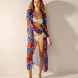 Blaue Tunika aus Viskose mit Blumenmuster