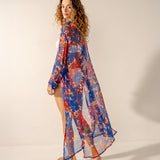 Blaue Tunika aus Viskose mit Blumenmuster