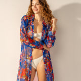 Blaue Tunika aus Viskose mit Blumenmuster