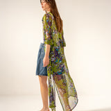 Túnica de viscosa con estampado floral verde