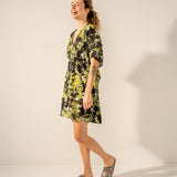 Caftán de algodón con estampado floral negro