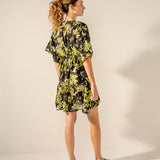 Caftán de algodón con estampado floral negro