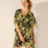 Caftán de algodón con estampado floral negro