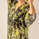 Caftán de algodón con estampado floral negro