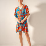 Red floral print cotton caftan