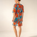 Red floral print cotton caftan