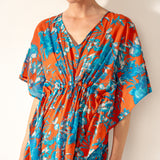 Red floral print cotton caftan
