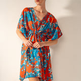 Red floral print cotton caftan